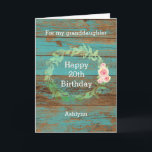 Rustic Wood and Watercolor Floral 20th Birthday Card<br><div class="desc">A personalized rustic 20th birthday card for her. You will be able to personalize the front of this pretty teal wood birthday card with her age and name. This pretty personalized 20th birthday card would make a wonderful card keepsake for daughter,  granddaughter,  niece,  etc.</div>