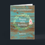 Rustic Wood and Watercolor Floral 20th Birthday Card<br><div class="desc">A personalized rustic 20th birthday card for her. You will be able to personalize the front of this pretty teal wood birthday card with her age and name. This pretty personalized 20th birthday card would make a wonderful card keepsake for daughter,  granddaughter,  niece,  etc.</div>