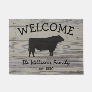 Rustic Wood Angus Bull Watercolor Doormat