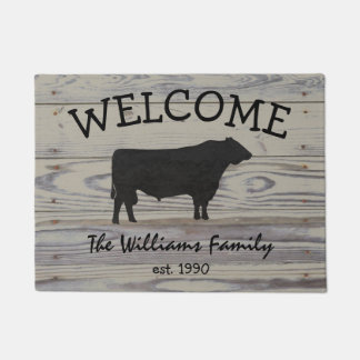 Rustic Wood Angus Bull Watercolor Doormat
