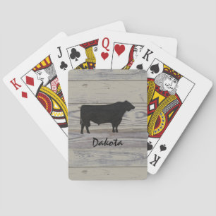 Rustic Wood Angus Bull Watercolor Silhouette Playing Cards