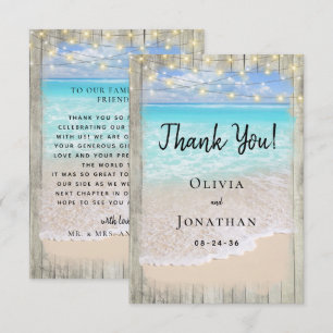 Rustic Wood Aqua Blue Beach Coastal Wedding Thank You Card