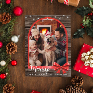 Rustic Wood Arch Stylish Christmas Photo Holiday Card