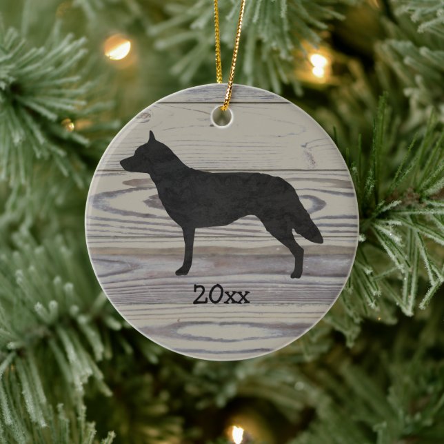 Rustic Wood Australian Cattle Dog Watercolor Ceramic Ornament (Tree)