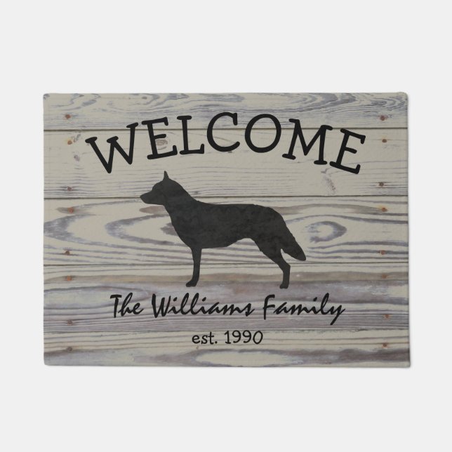 Rustic Wood Australian Cattle Dog Watercolor Doormat (Front)
