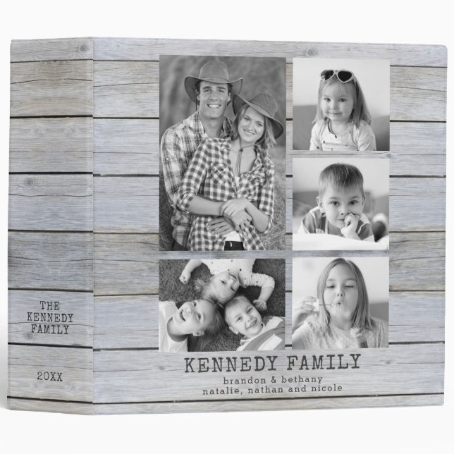 Rustic Wood Auto B&W Photo Collage Family Photo Binder (Front/Spine)