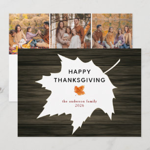Rustic Wood Autumn Leaf Happy Thanksgiving  Holiday Card