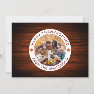 Rustic Wood Autumn Leaf Happy Thanksgiving Holiday Card