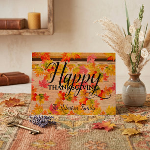 Rustic Wood Autumn Leaves Family Thanksgiving Card