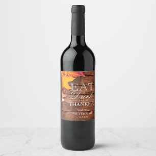 Rustic Wood Autumn Maple Leaves Thanksgiving Favou Wine Label