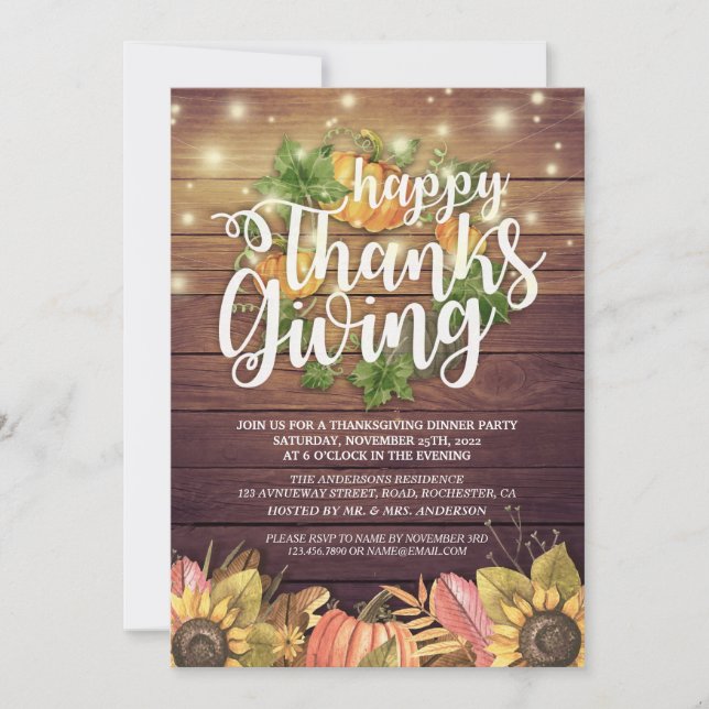 Rustic Wood Autumn Maple Thanksgiving Dinner Party Invitation (Front)
