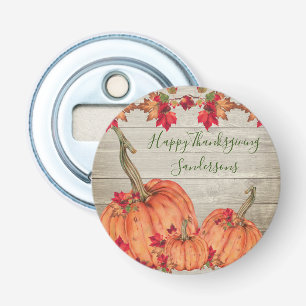 Rustic Wood Autumn Orange Pumpkins Fall Leaves   Bottle Opener