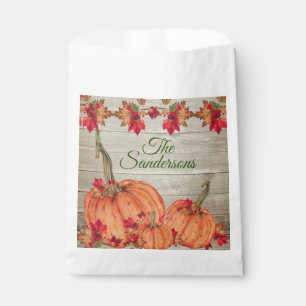Rustic Wood Autumn Orange Pumpkins Fall Leaves Favour Bag