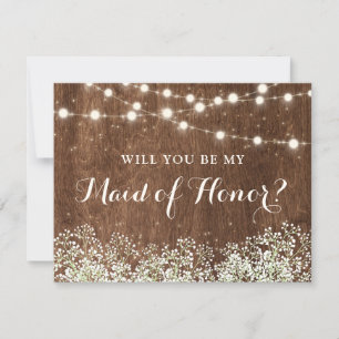 Rustic Wood Baby's Breath Country Maid of Honour Invitation