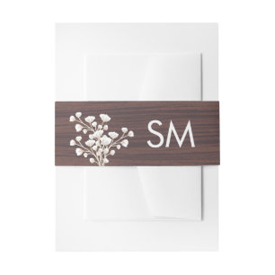 Rustic Wood Babys Breath Floral Wedding Monogram Invitation Belly Band