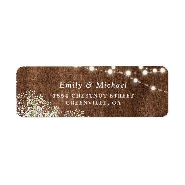 Rustic Wood Baby's Breath String Lights Address (Front)