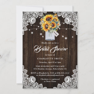 Rustic Wood Baby's Breath Sunflower Bridal Shower Invitation