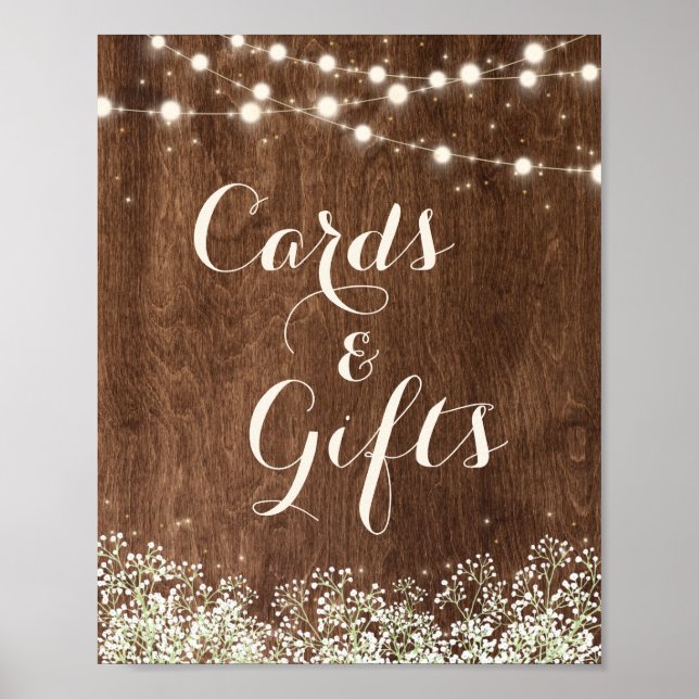 Rustic Wood Baby's Breath Wedding Cards Gifts Sign (Front)