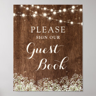 Rustic Wood Baby's Breath Wedding Guest Book Sign