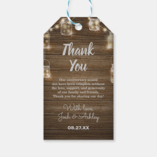 Rustic Wood Background Light Glass Jar Anniversary Gift Tags