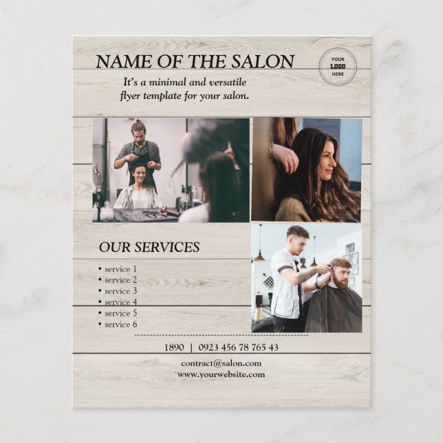 Rustic Wood Background Salon Services Flyer (Front)