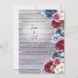 Rustic Wood Background with Flowers & a Spotlight Invitation
