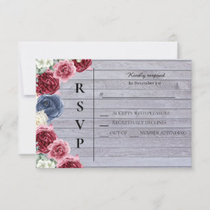 Rustic Wood Background with Flowers RSVP Card