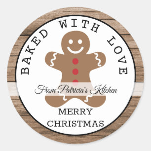 Rustic Wood Baked With Love Christmas Cookies Classic Round Sticker