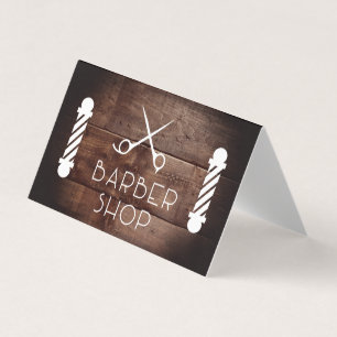 Rustic Wood   Barber Shop   Barber Pole and Shears Business Card