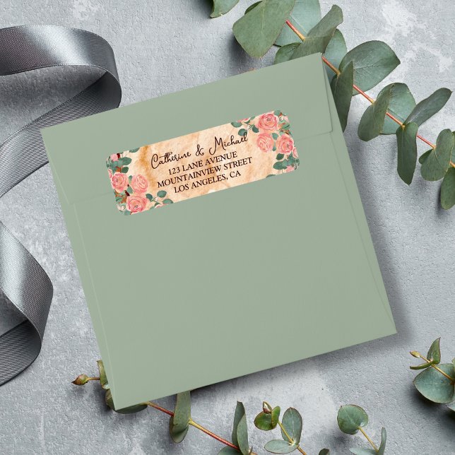 Rustic Wood Bark Rings Watercolor Pink Roses Green (Creator Uploaded)