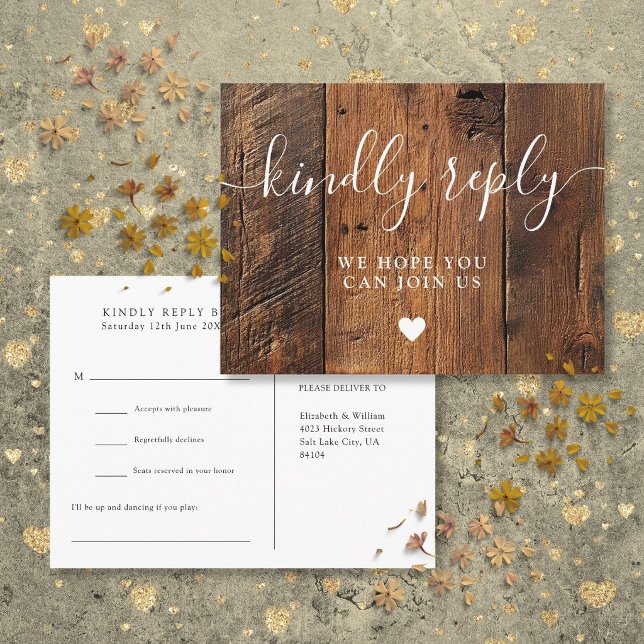 Rustic Wood Barn Boho Song Request RSVP Postcard (Rustic Wood Barn Boho Song Request RSVP Postcard)
