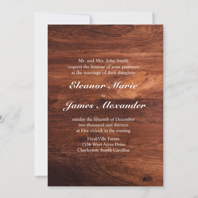 Rustic Wood Barn Grain Wedding Invitation (Front)