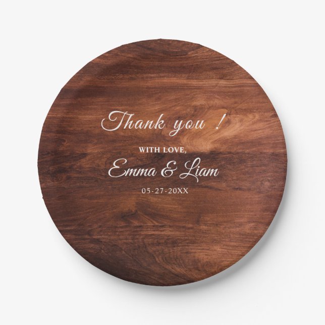 Rustic Wood Barn Grain Wedding Paper Plate (Front)
