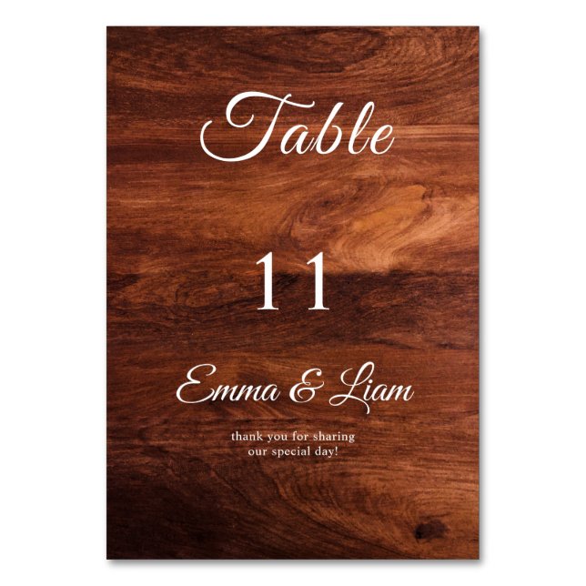 Rustic Wood Barn Grain Wedding Table Number (Front)