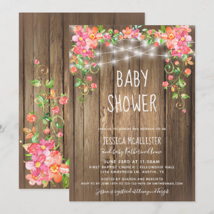 Rustic Wood Barn Lights Floral Garden Baby Shower Invitation