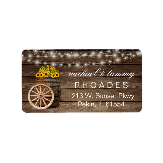 Rustic Wood Barrel and Country Sunflowers Label (Front)