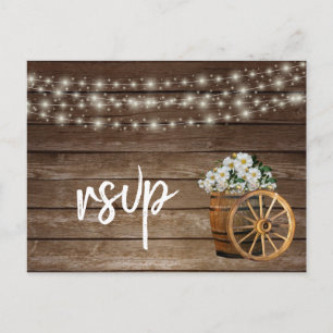 Rustic Wood Barrel and Country White Flowers Invitation Postcard