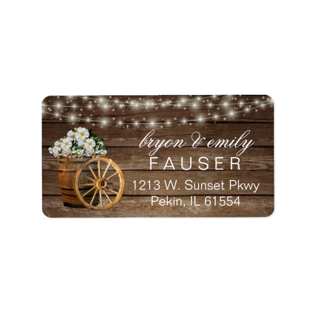 Rustic Wood Barrel and Country White Flowers Label (Front)