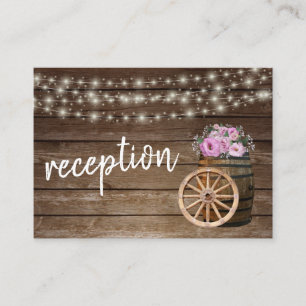 Rustic Wood Barrel and Pink Floral - Reception Enclosure Card