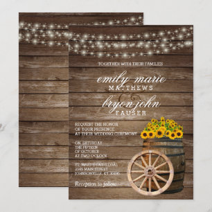 Rustic Wood Barrel and Sunflower Wedding Invitation