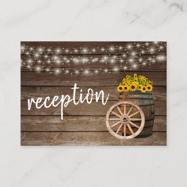 Rustic Wood Barrel and Sunflowers - Reception Enclosure Card (Front)