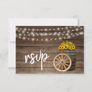 Rustic Wood Barrel and Sunflowers - RSVP Card