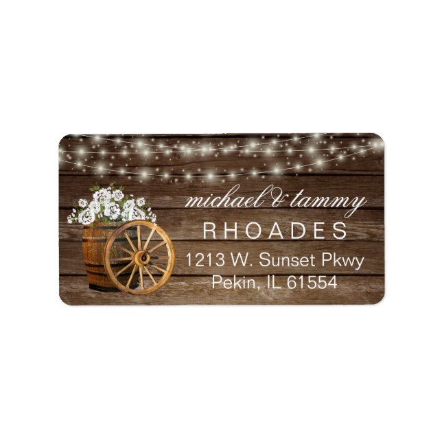 Rustic Wood Barrel and White Flower Label (Front)