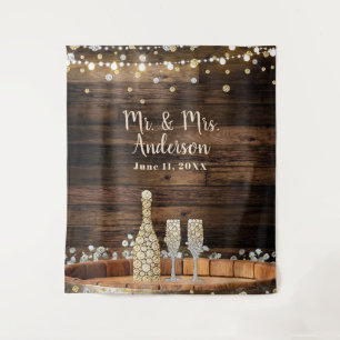Rustic Wood Barrel Lights Champagne & Babys Breath Tapestry