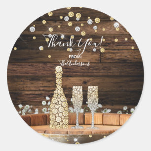 Rustic Wood Barrel Lights Champagne Modern Party Classic Round Sticker