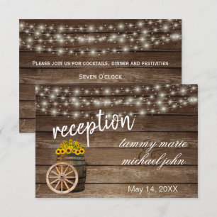 Rustic Wood Barrel Sunflowers - Reception Invitation