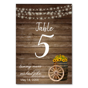 Rustic Wood Barrel, Sunflowers - Table Number