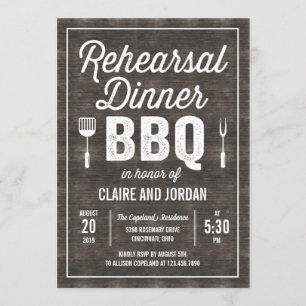 Rustic Wood BBQ Rehearsal Dinner Invitation RWC
