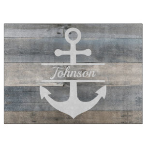 Rustic Wood beach house cutting board anchor name