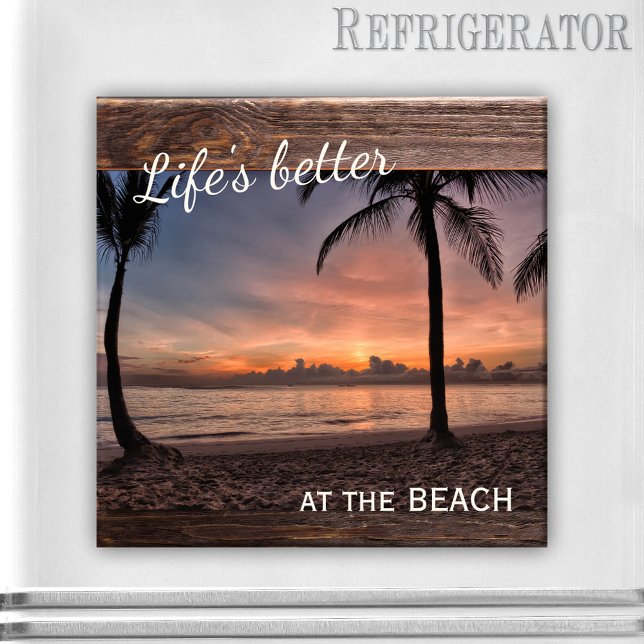 Rustic Wood Beach Photo Magnet (Life's better at the beach rustic wood keepsake holiday photo personalized magnet)